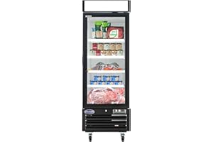 CHUMART 27" Commercial Freezer with Glass Door, 23 Cu. Ft Display Freezer Single Door Merchandiser Freezer with LED Light, Temperature 41~-10℉ for Restaurant, shop