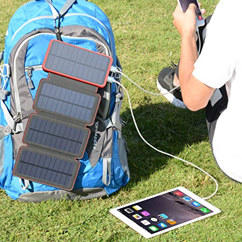 Hiluckey Solar Charger 25000mAh Portable Charger External Battery Pack with 4 Solar Panels and 2 USB Outputs for Smartphones and Tablets