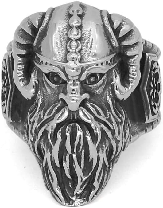GuoShuang Nordic Viking Amulet Odin Thor Hammer Mjolnir Amulet Stainless Steel Ring with Valknut Rune Gift Bag