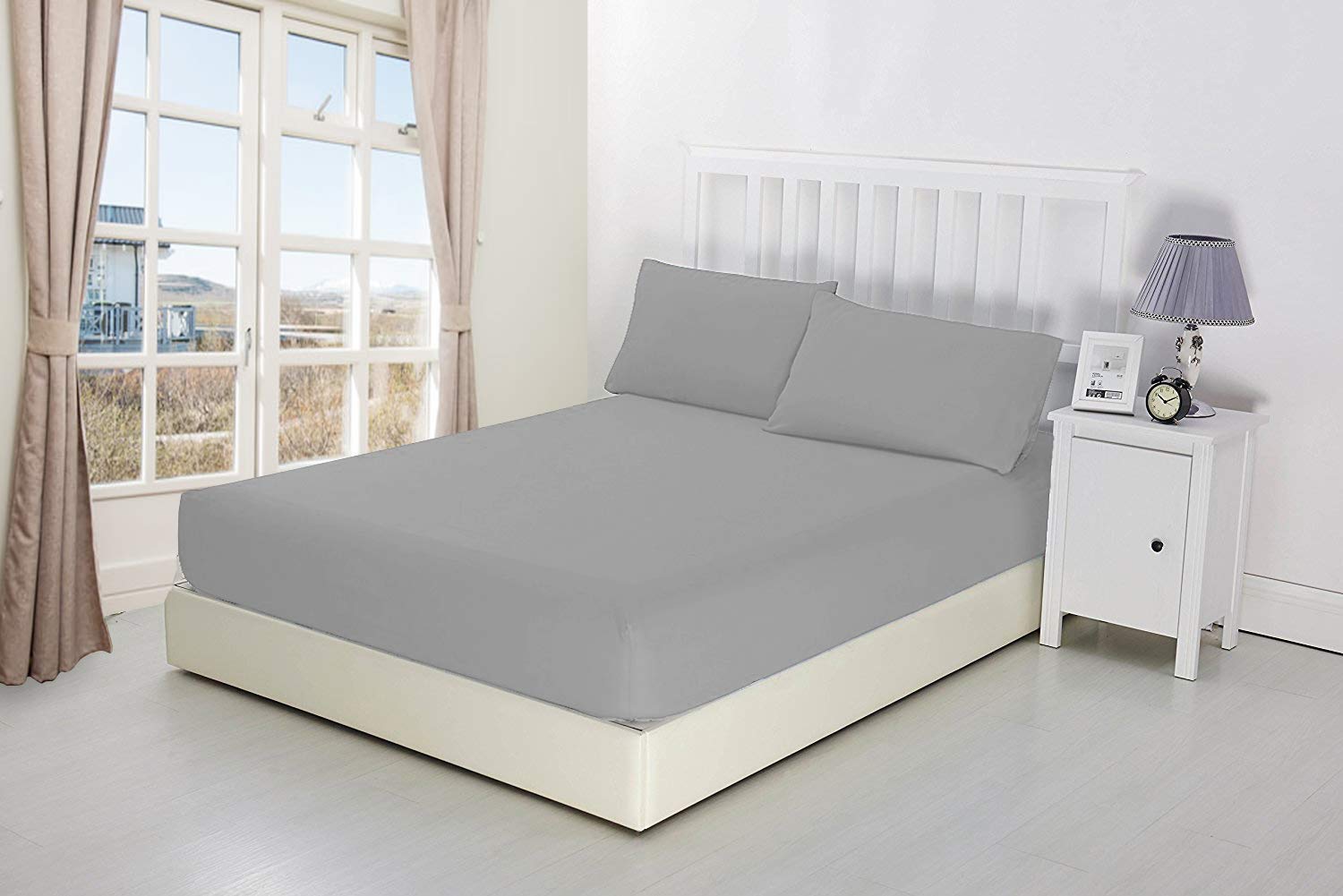 CreationsMart Luxury Bedding 100% Egyptian Cotton 40CM/16 Extra Deep Fitted Sheets (Silver, Double)