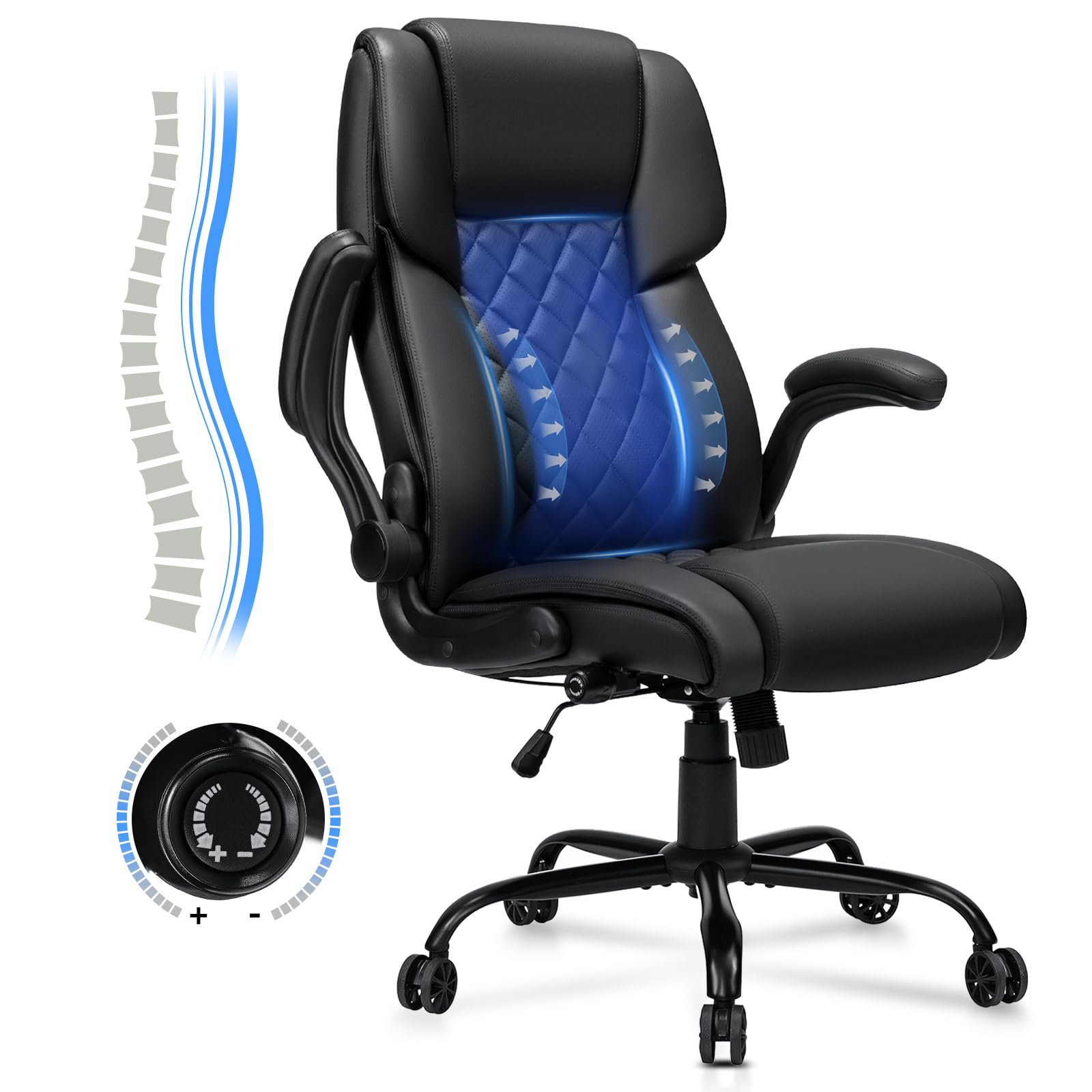 Photo 1 of Executive Office Chair Big and Tall 450lbs Heavy Duty Ergonomic Office Chair with Adjustable Lumbar Support High Back Home Computer Leather Chair with Padded Flip-up Arms for Heavy People,Black