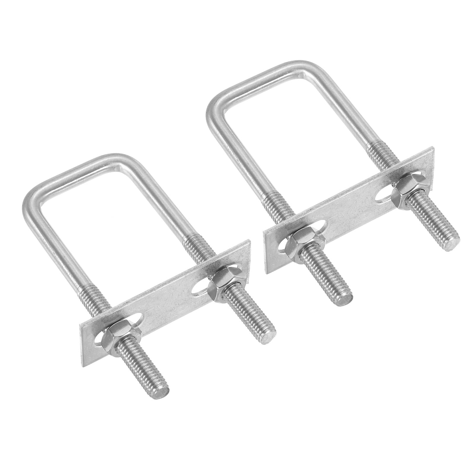 PATIKIL M8x35x100mm Square U-Bolts Kit, 2Set 304 Stainless Steel Square U Shaped Bolts Replacement Parts with Frame Plates and Nuts for Ski Board Sailboat Trailer