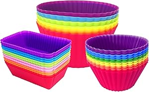Silicone Cupcake Liners Baking Cups Non-Stick Jumbo Reusable Muffin Molds Bento Bundle Lunch Box Dividers (30-Pack)