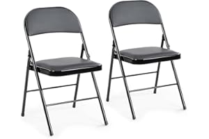 DUMOS 2 Pack Leather Padded Folding Chair, Indoor Outdoor Portable Stackable Commercial Seat with Steel Frame, Capacity for Home, Office, Party, Comfy, Black