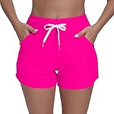Halcurt Womens 3" Swim Board Shorts High Waisted Swimsuit Bottoms with Liner Pockets Quick Dry Beach Shorts