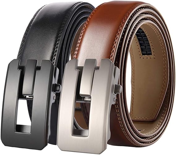 Amazon Co Jp ベルト メンズ オートロック式 本革 穴無し 通勤 紳士 ビジネス カジュアル 自動バックル 穴なし無段階調節 幅広3 5cm 115cm ブラウン ブラック ２本組 服 ファッション小物
