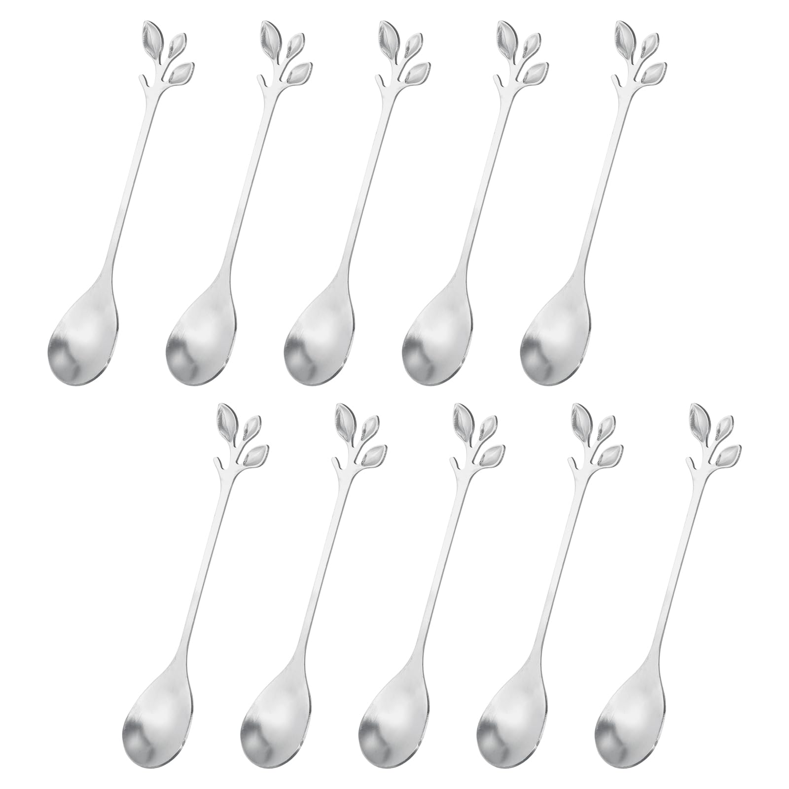 uxcell 10Pcs Stainless Steel Leaf Coffee Spoon 4.8" Small Tableware Dessert Spoons Stirring Mixing Spoons for Ice Tea, Coffee, Dessert, Silver