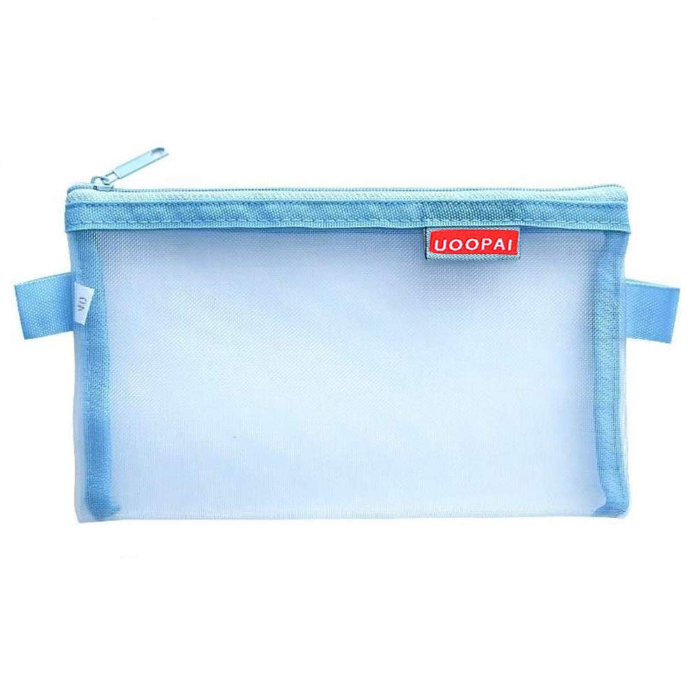 SUPERTOOL Mesh Pencil Case, Transparent ,Zip, High Quality, Large Capacity,Blue Pouch for Stationery, Make Up Items (1 Pcs)
