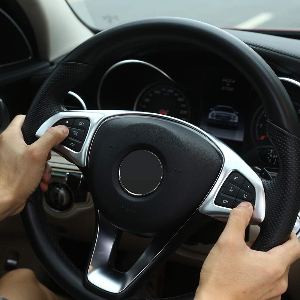 YIWANG Carbon Fiber Style ABS Chrome Steering Wheel Decoration Frame Trim For Benz C Class E Class CLA GLA GLS GLE AClas B Class GLC W213 W205 Auto Accessories (Matte Silver) - Image 5