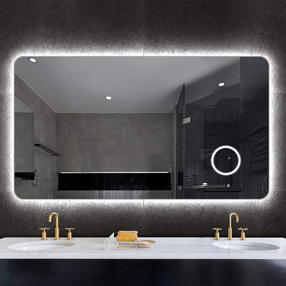 HZWLF Bathroom Mirror Led Frameless Light Anti-Fog Make-up with Lamp Use 5mm Magnifier Smart Touch 50 70cm