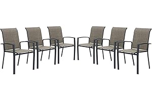 DIFY 6 Piece Patio Dining Chairs, Outdoor Stackable Padded Textilene Dining Chairs with High Back & Metal Frame for Lawn Garden Backyard, Black