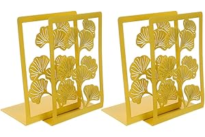 Ciieeo 4pcs Yellow Ginkgo Leaf Metal Bookends Heavy Duty Bookshelf Holders with Non-Slip Base for Desk
