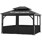 10x12 Gazebo Curtains with Clear Windows, 4-Panels SideWall with Zipper Universal for Patio, Outdoor Canopy, Garden and Backy