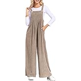ALSOGO Womens Casual Corduroy Overalls Baggy Pants Wide Leg Jumpsuits Adjustable Straps Rompers with Pockets