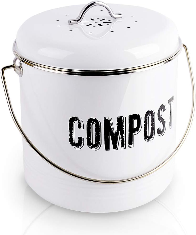 Kitchen Compost Bin with 7 Charcoal Filters and 50 Recycled Trash Bags, 1.3 Gallon Compost Bucket, Rustic Farmhouse Composting Container for Kitchen Counter: Kitchen & Dining