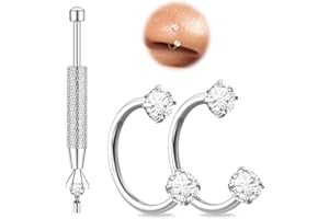 20g 18g Horseshoe Nose Ring, 14K Gold Silver Double Gem Nose Rings Hoops for Women Men Hypoallergenic Surgical Stainless Stee