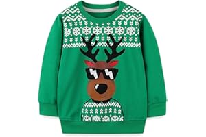 Purkartt Toddler Boys Sweatshirts Christmas Kids Santa Reindeer Long Sleeve Tops Shirt 2-7T