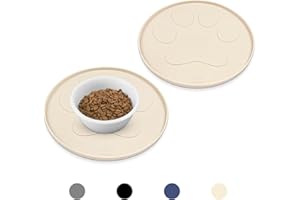 Ptlom Silicone Pet Placemat for Dogs and Cats, Waterproof Non-Slip Pet Feeding Bowl Mats for Food Water, Small Medium Tray High-Lips Edge Eating Mat Prevents Messes from Spilling to Floor, Beige, 2pcs