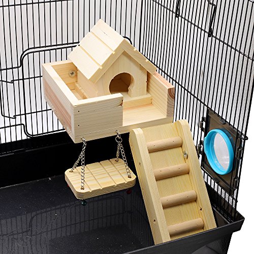 Natural Wood House Bed with Balcony For Hamster Mice Chinchilla Chipmunk, Small Animals Habitat Toy Set HM-TS-04