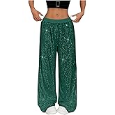 Sequin Pants Women Fashion Wide Leg Sparkly Pant Bar Party Disco Glitter Trousers Las Vagas Holiday Dance Clothes