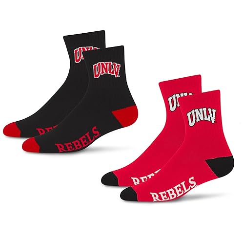 For Bare Feet NCAA UNLV Rebels Quarter Sock Two Pack Team Colors Large