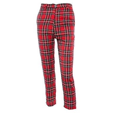 red plaid slim fit pants