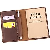 Leather Notebook Cover for Field Notes, Handmade Journal Cover for Moleskine Cahier Journal, Leather Cover with Pen Holder fits 3.5" x 5.5" Pocket Notebook - Brown
