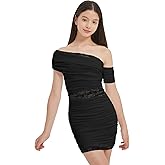 EXARUS Girls Bodycon Dress Ruched Teen Long Sleeve/Off Shoulder/One Shoulder Mini Short Formal Prom Party Dance Dresses