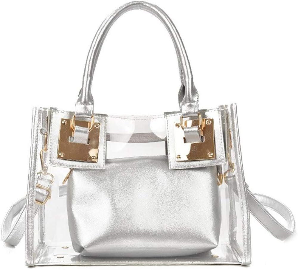 Segater® Clear Crossbody Handbags,Women's Small Tote Beach Bag Fashion Clear Jelly Handbag Top Handle Shoulder Bag Silver Transparent Purse