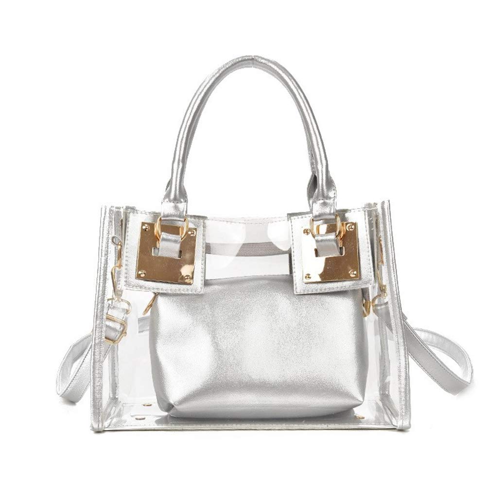 Segater® Clear Crossbody Handbags,Women's Small Tote Beach Bag Fashion Clear Jelly Handbag Top Handle Shoulder Bag Silver Transparent Purse