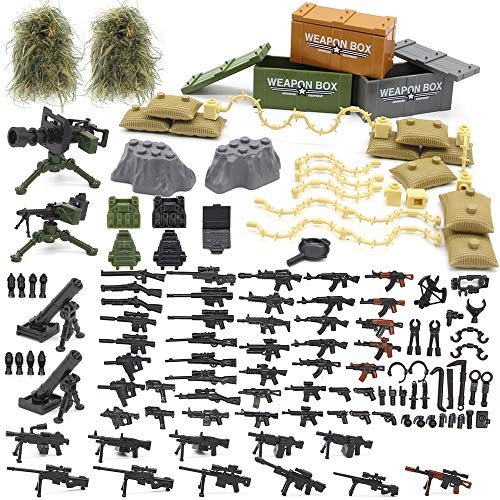Feleph Military Army Weapons Toy,Weapon Accessories Block Building Toy Sets Custom Figure Modern Assault Equipment Pack Compatible with Major Brands,Nice DIY Battle Toy Gift for Kids Boys