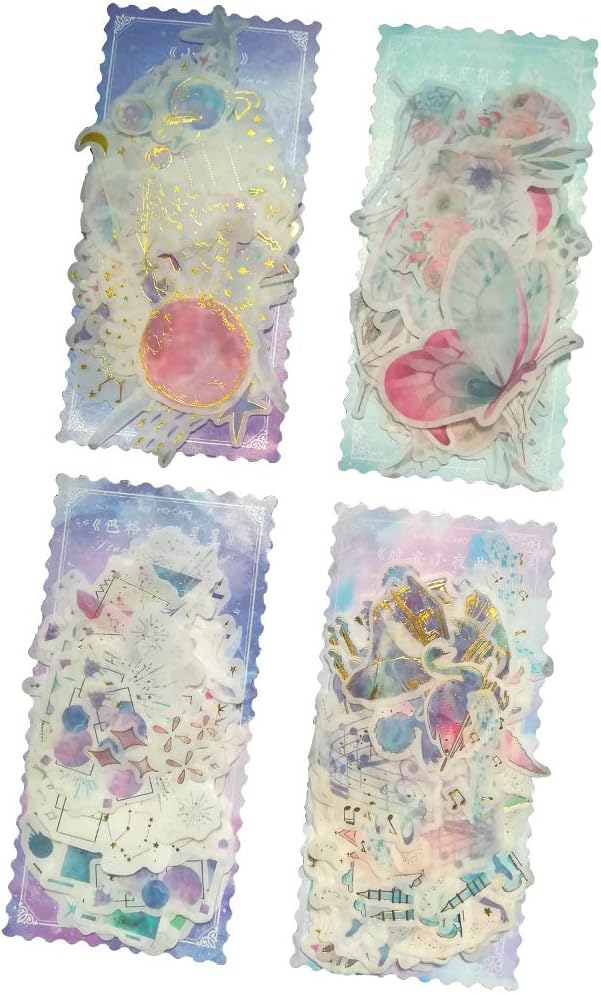 Cute Washi Paper Sticker Set 240PCS Fairy Tale Starry Night Planet Floral Gardening Adhesive Decoration Label for Scrapbooking Album Collage Planner Journal Diary DIY Art Craft Journaling Gift Decals