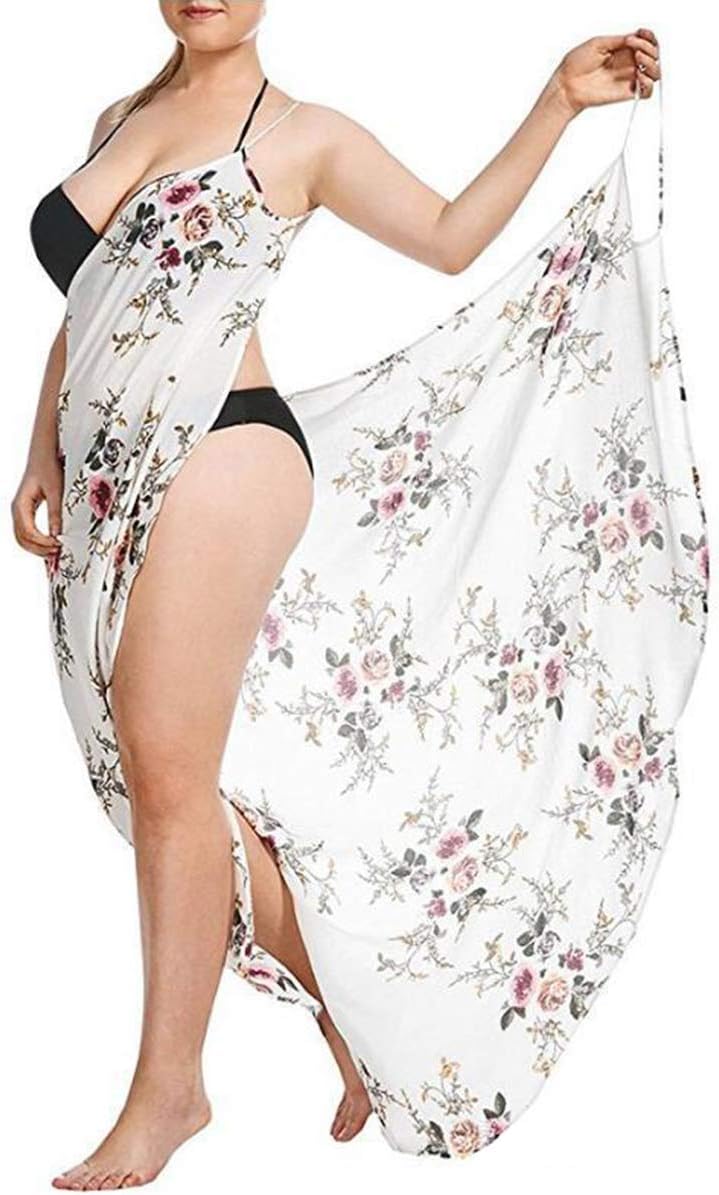 Outgoings Plus Size Women's Floral Bikini Cover Up Beach Spaghetti Strap Wrap Long Dress
