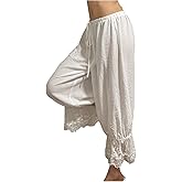WDIRARA Women's Lace Bloomer Pants Drawstring Waist Ruffle Capris Pants