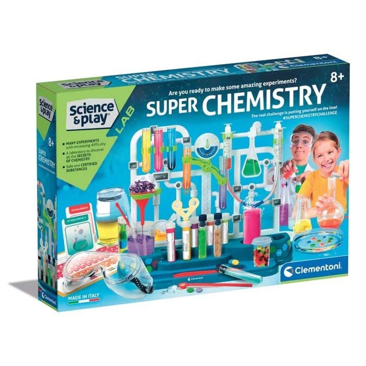 Clementoni- Science & Play: Extra Chemistry Lab for Kids, STEM Educational Experiment Kit for Learning Chemistry and Scientific Principles, Fun Hands-On Experiments with Safe Materials (8+ Years)