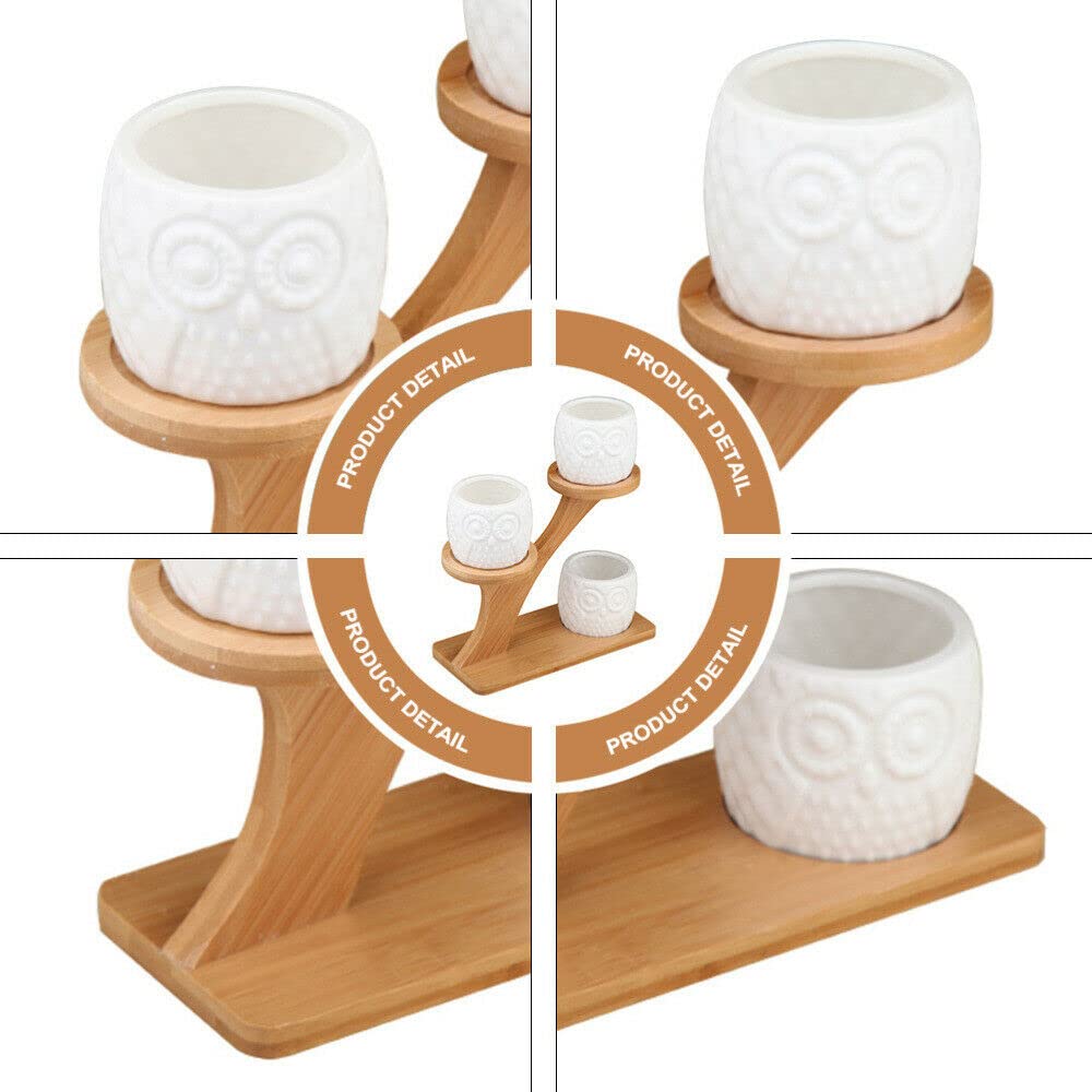 Flower Plant Pot Owl Pots With Stand Ceramic With Bamboo Stand Display Decors