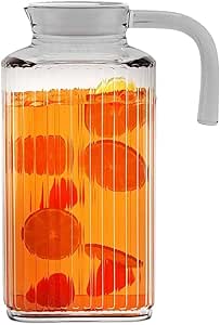 Fridge Pitcher – 62.5 oz. Glass Water Fridge Pitcher with Lid By Home Essentials &amp; Beyond Practical and Easy to use Fridge Pitcher Great for Lemonade, Iced Tea, Milk, Cocktails and more Beverages.