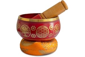 NATURE'S OWN Nature’s Own Buddhist Tibetan Singing Bowl for Meditation - Authentic Metal OM Sound Bowl, Tibetan Prayer Instrument with Wooden Stick, Red 3.5 Inches - Deep Resonance for Healing & Relaxation