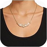 JAVARNV Angel Wing Pendant Necklace Gold Silver Rhinestone Crystal Sparkling Elegant Dainty Jewelry Gift for Women