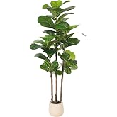 Realead 5ft Artificial Fiddle Leaf Fig Tree with White Planter | Faux Fiddle Leaf Fig Tree, Natural Trunk, Lifelike Leaves, Fake Fig Tree For Home Living Room Bedroom Offices Indoor Decor