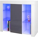 Panana Sideboard Cupboard Unit 4 Glass Shelves Cabinet RGB LED Lighted (Gray)