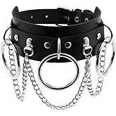 YunPeng Unisex Punk Leather Gothic Choker Adjustable Circle Collar Necklace Women Men Black