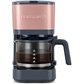 Holstein Housewares 5 Cup Coffee Maker &ndash; Compact Drip Coffee Machine with Auto Pause &amp; Serve, Reusable Filter, Glass Carafe, Water Window &amp; Warming Plate. Dark Grey &amp; Rose Gold