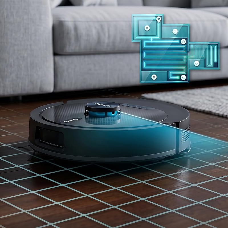 Robot Aspirapolvere e Lavapavimenti Base Autosvuotamento Conga Y80 Dark. Navigazione Laser, 25000 Pa, Auton. 240min, Spazzola Silicone Pet, Sacco 3L, Bluetooth WiFi, App per Casa Sempre Pulita