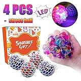 Kidaily 4 Pack Mesh Stress Balls - LED Squeeze Ball Soft Grape Ball Stress Relief Ball for Kids Adults Sensory Rubber Ball Fidget Toys for ADHD Bad Habits Funny Toy Schooll Gift