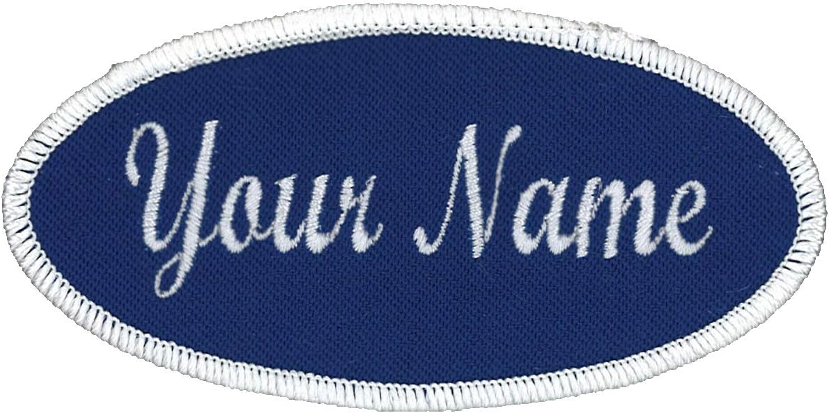 Oval Name Patch Uniform Work Shirt Custom Embroidery, Royal/White