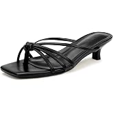 IDIFU IN2 Kitten Heels for Women Square Open Toe Mule Heeled Sandals | 1.8 Inch Dressy Strappy Low Short Flip Flop Heels for Women, Dress Shoes for Daily, Wedding, Work, Office, Bridal, Prom