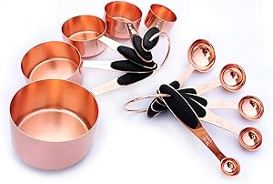 10 Piece Set Measuring Cups Spoons for Accurate Allocating Dry and Liquid Ingredients, Cooking Baking Measuring Tools, Stainless Steel Measuring Cups Spoons Set (Rose Gold)