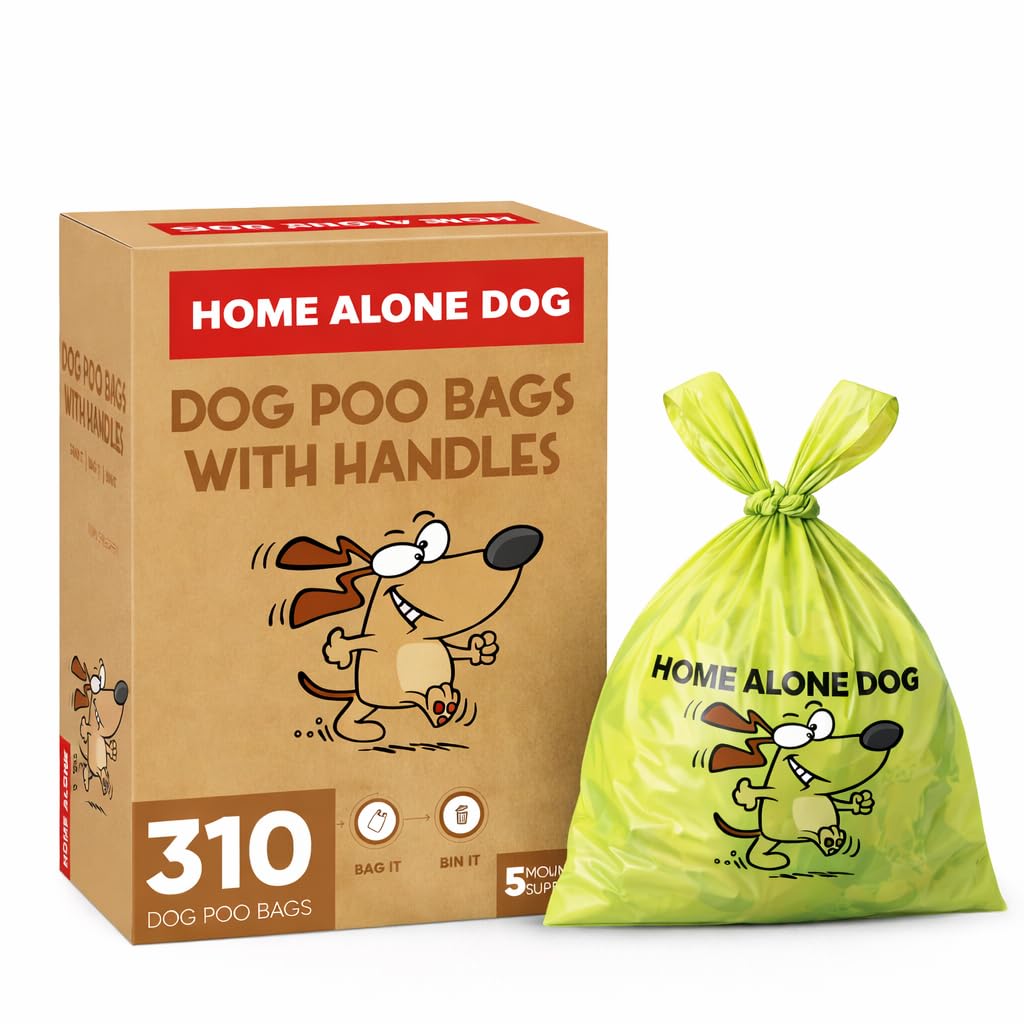 Dog Poo Bags – 310 Extra Strong Leak-Proof Dog Poo Bags with Tie Handles, Large Unscented, Not on Rolls, 36 x 18 cm