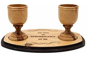 Zuluf Small Olive Wood Communion Cup Set of 2 with Base 2.8 Inch – Handmade Holy Land Christian Chalice Set for Church, Eucha